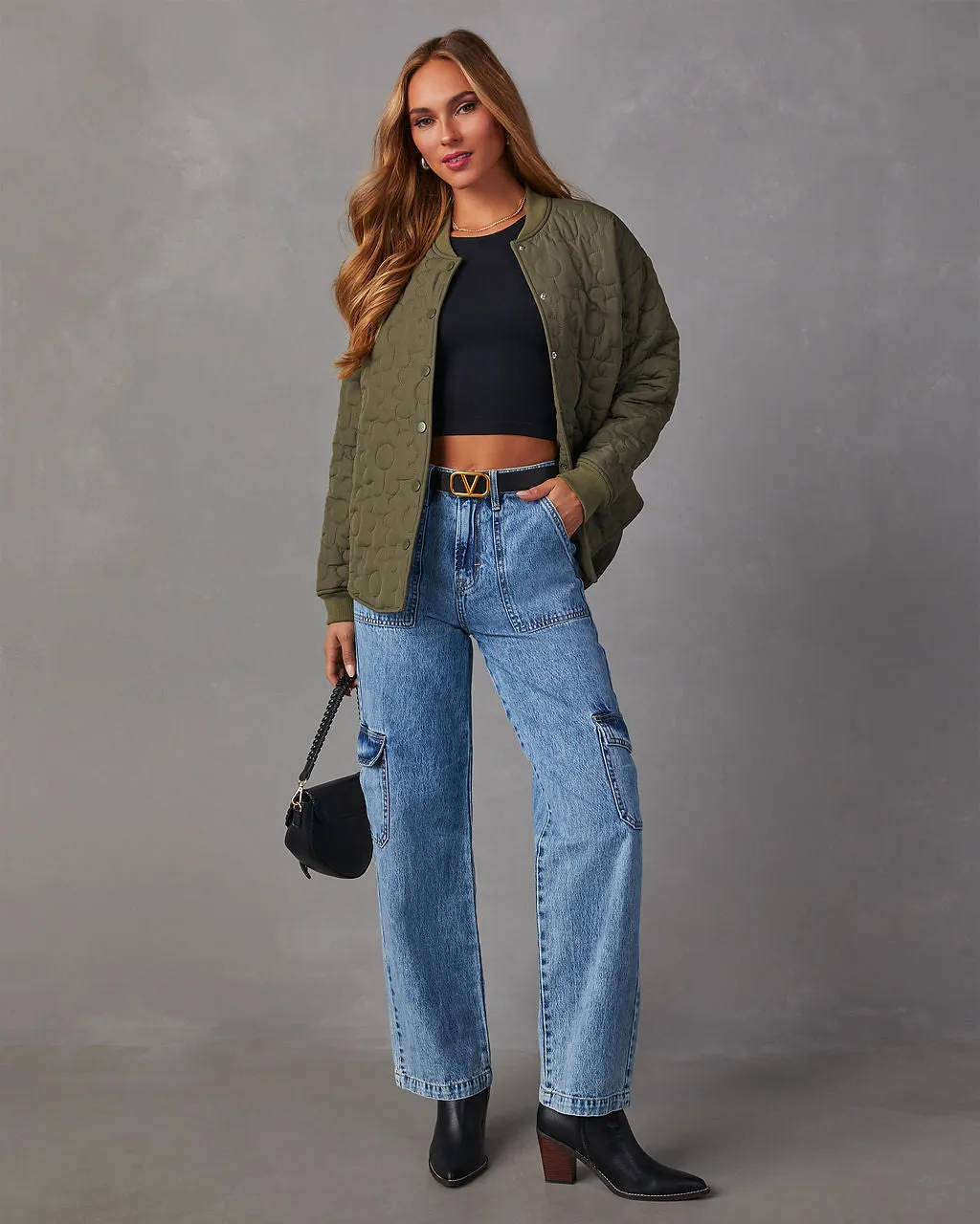 River High Waisted Cargo Jeans sold by Vici