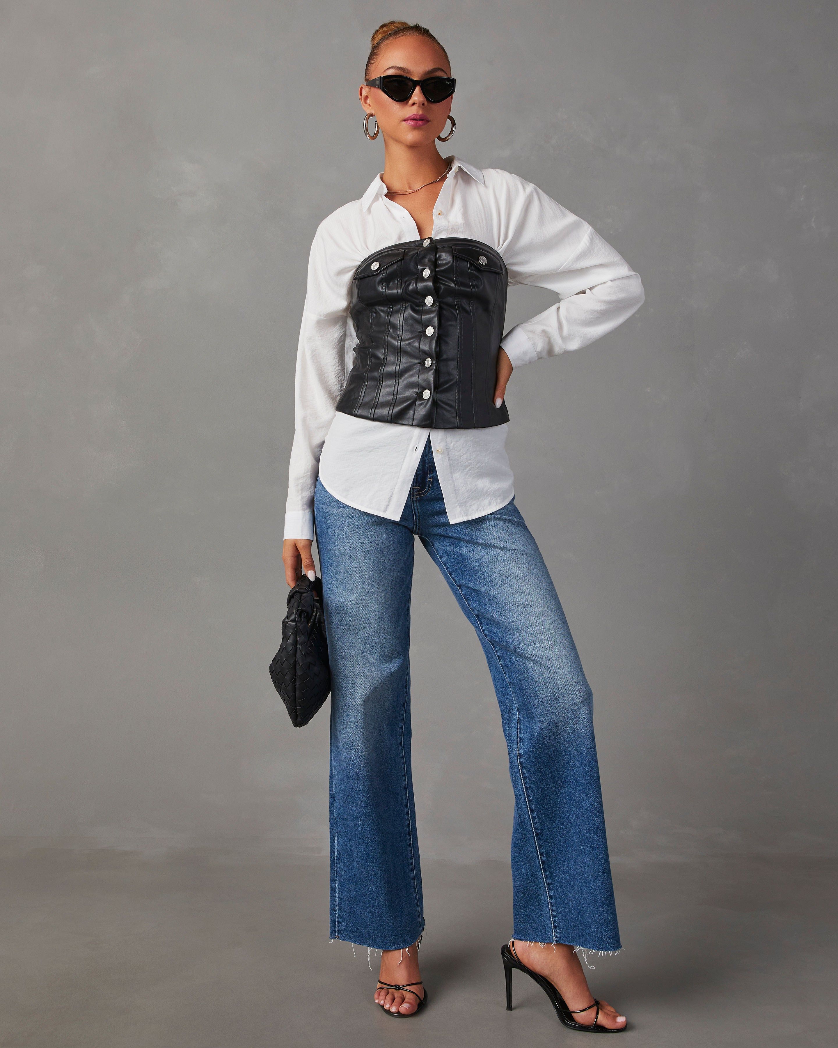 Suzie Faux Leather Button Front Bustier Top - Black sold by Vici product image thumbnail 6