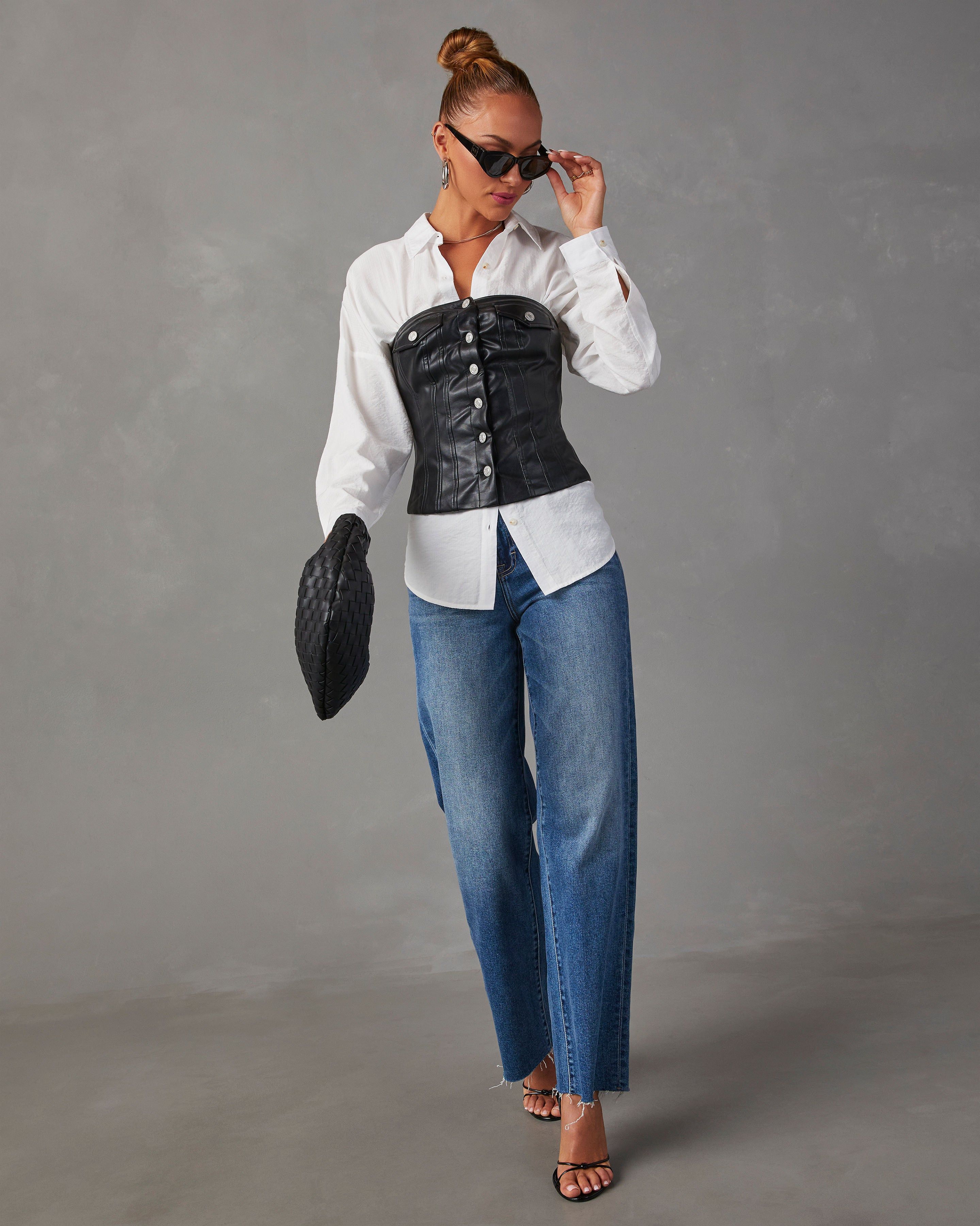 Suzie Faux Leather Button Front Bustier Top - Black sold by Vici product image thumbnail 2