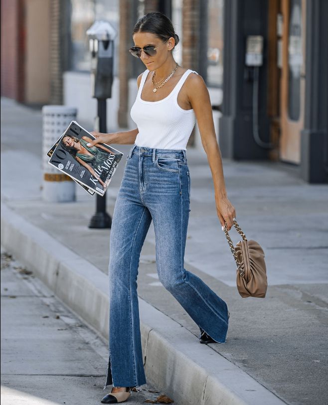 Joey High Rise Stretch Split Hem Flare Jeans sold by Vici product image thumbnail 5