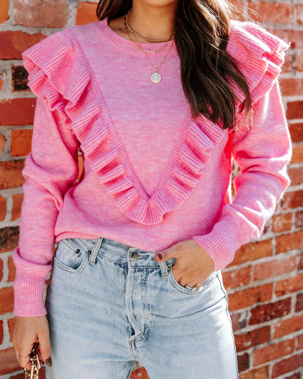 Dianna Ruffle Knit Sweater - Pink - FINAL SALE sold by Vici product image thumbnail 4