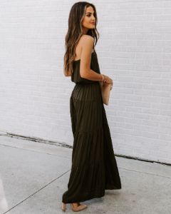 Free Falling Strapless Tiered Maxi Dress - Olive - FINAL SALE sold by Vici