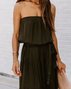 Free Falling Strapless Tiered Maxi Dress - Olive - FINAL SALE sold by Vici
