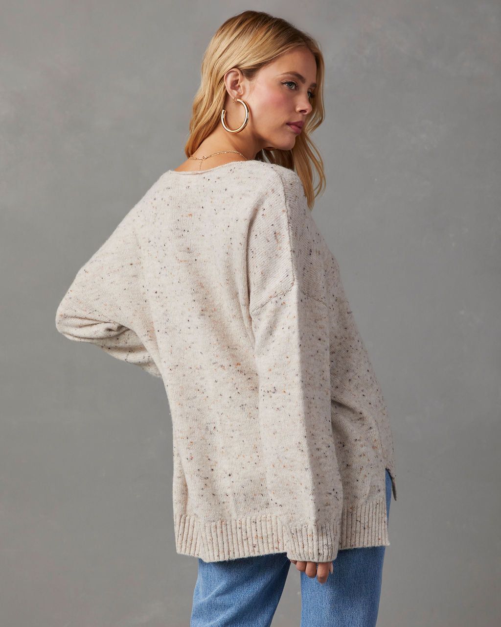 Yulissa Speckled V-Neck Sweater - Oatmeal sold by Vici product image thumbnail 4