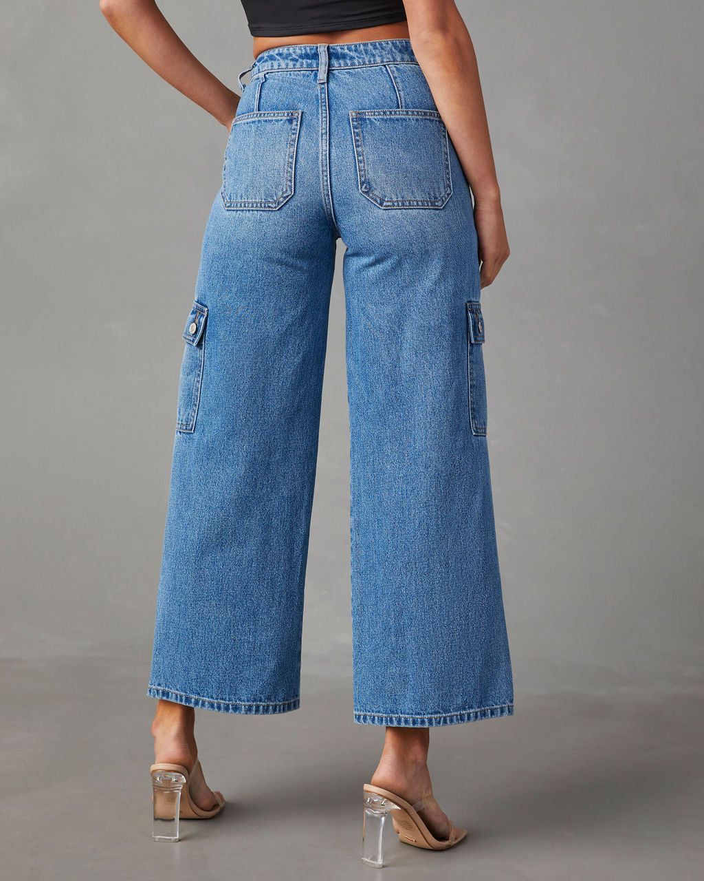 Aliza High Rise Wide Leg Cargo Jeans - Medium Wash sold by Vici product image thumbnail 4