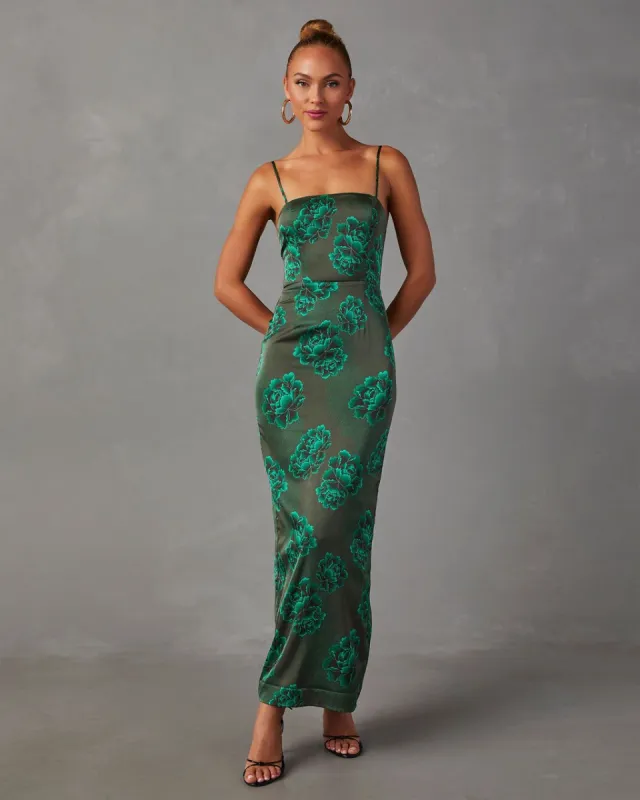 Ivy Satin Floral Slip Midi Dress sold by Vici