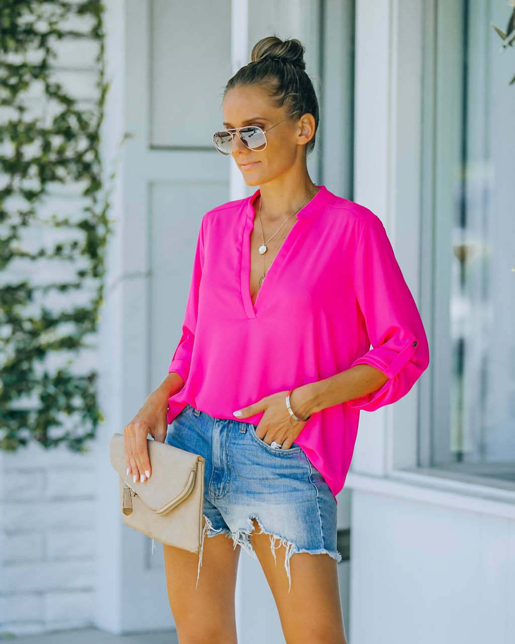 Split The Tab Blouse - Fuchsia - FINAL SALE sold by Vici product image thumbnail 9