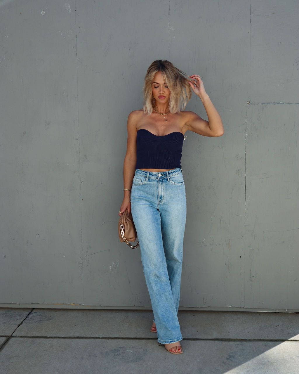 Phoenix Ribbed Knit Strapless Top - Midnight Blue - FINAL SALE sold by Vici product image thumbnail 7