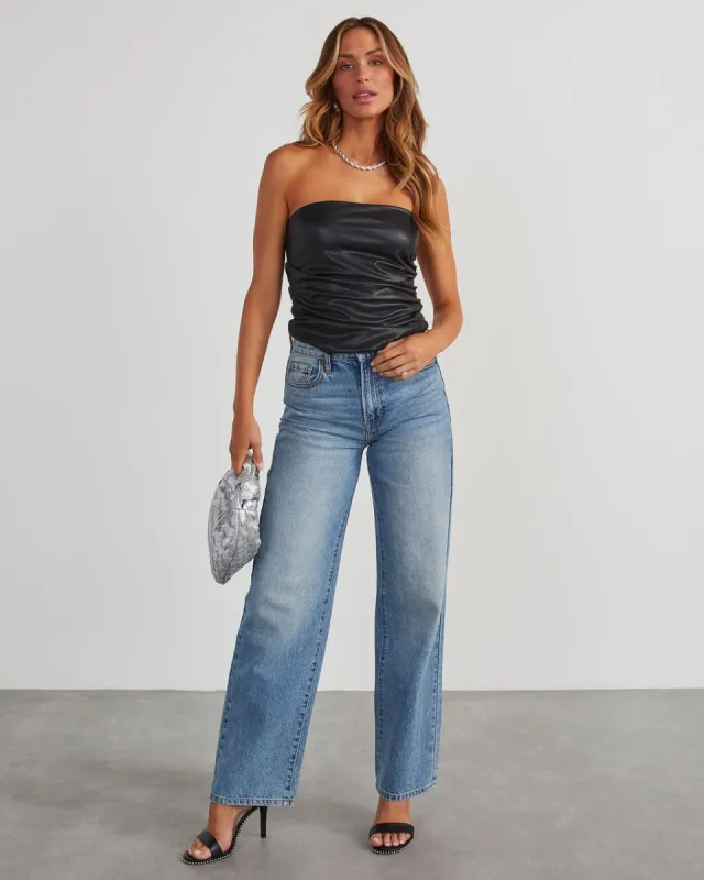 Roxi Faux Leather Ruched Tube Top - Black sold by Vici