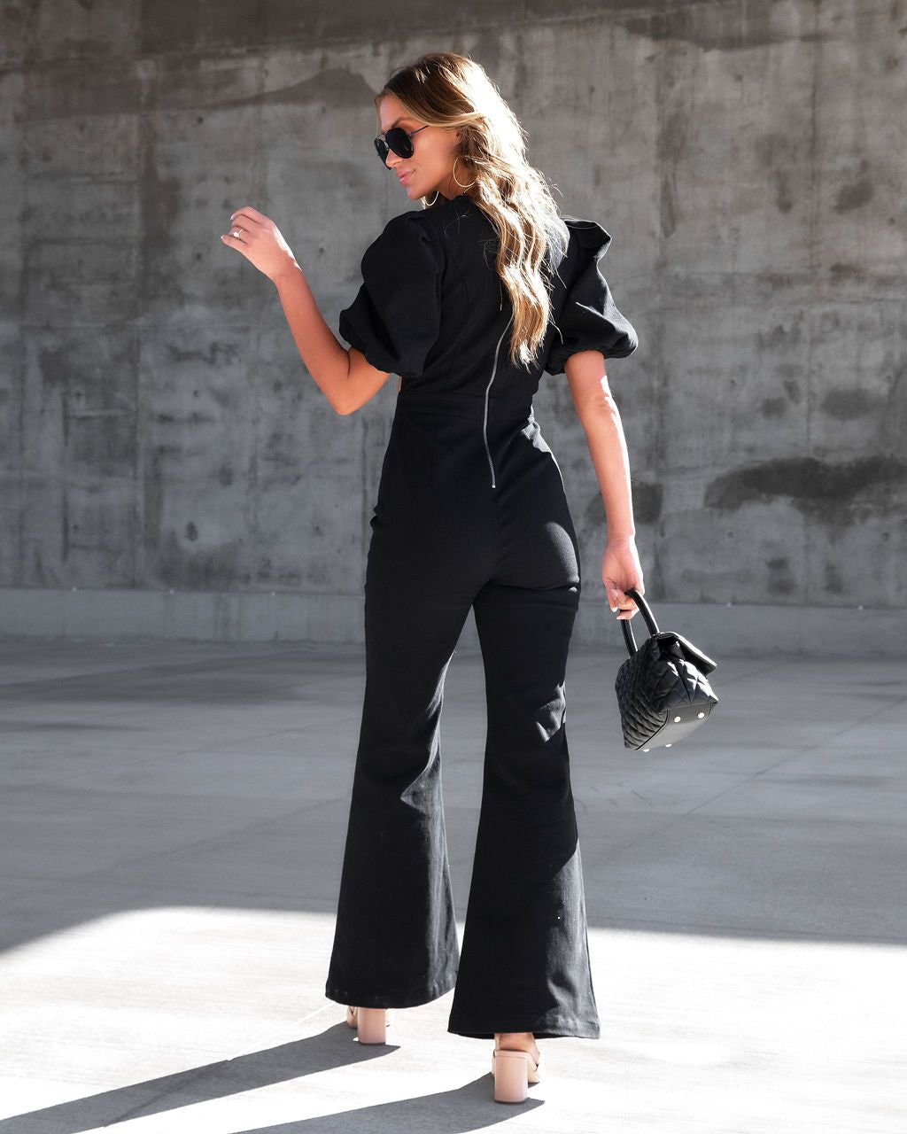 Sarah Denim Puff Sleeve Flare Jumpsuit sold by Vici product image thumbnail 5