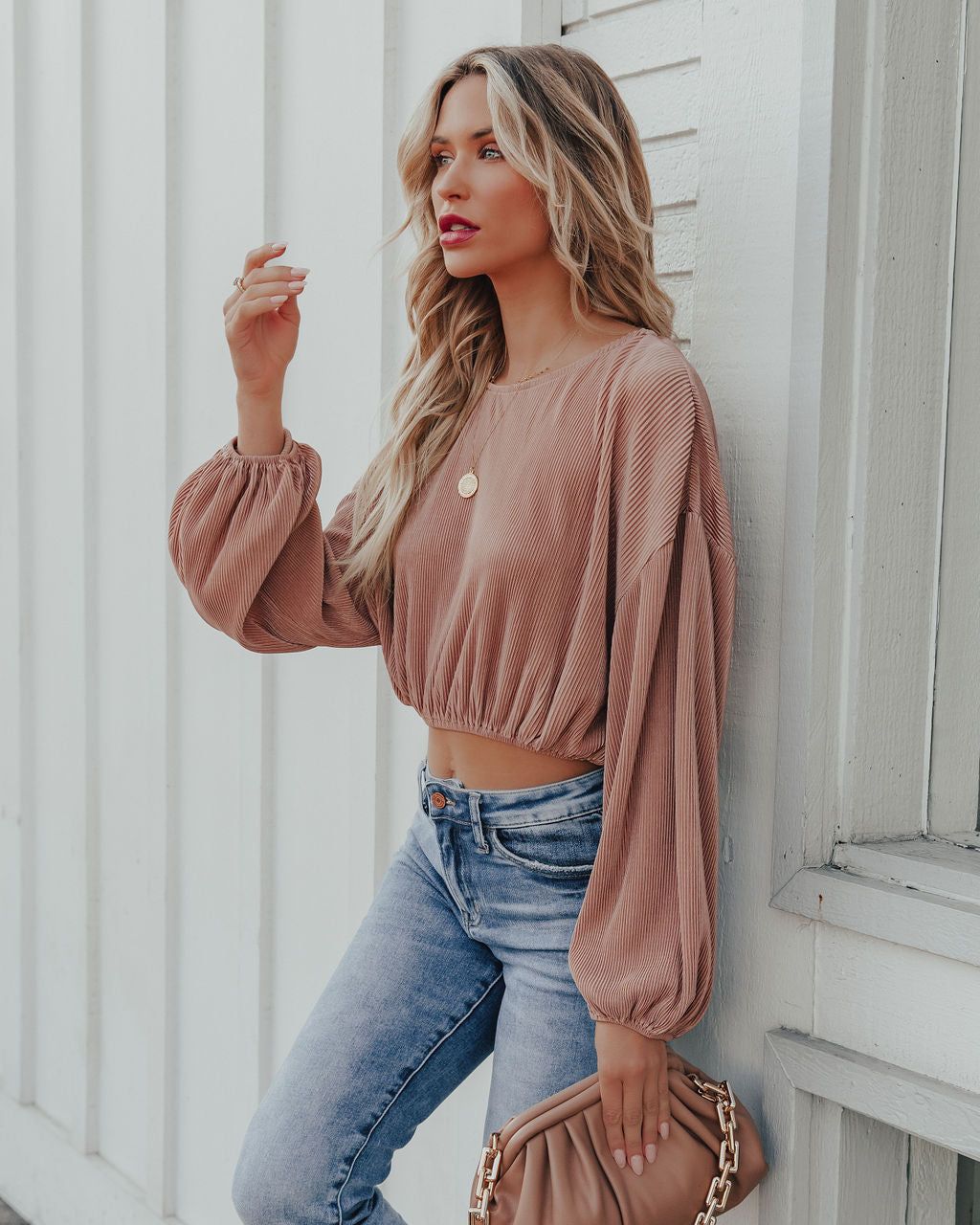 Tini Billowed Plisse Top - Dusty Rose - FINAL SALE sold by Vici product image thumbnail 6