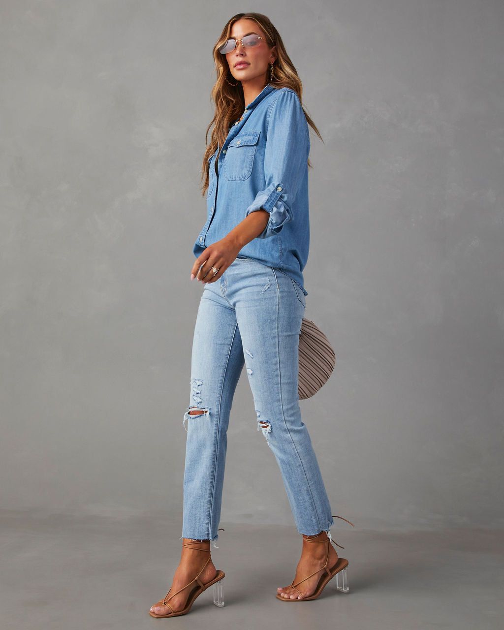 Saligh Pocketed Button Down Top - Blue - SALE sold by Vici product image thumbnail 6
