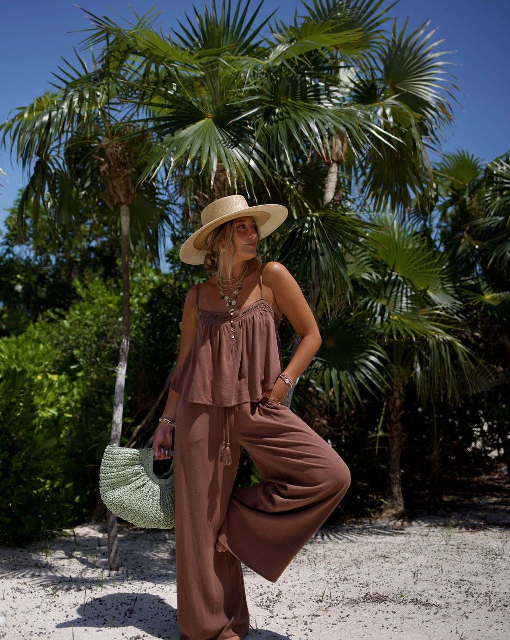 Palm Paradise Pocketed Wide Leg Pants - Brown - FINAL SALE sold by Vici product image thumbnail 7
