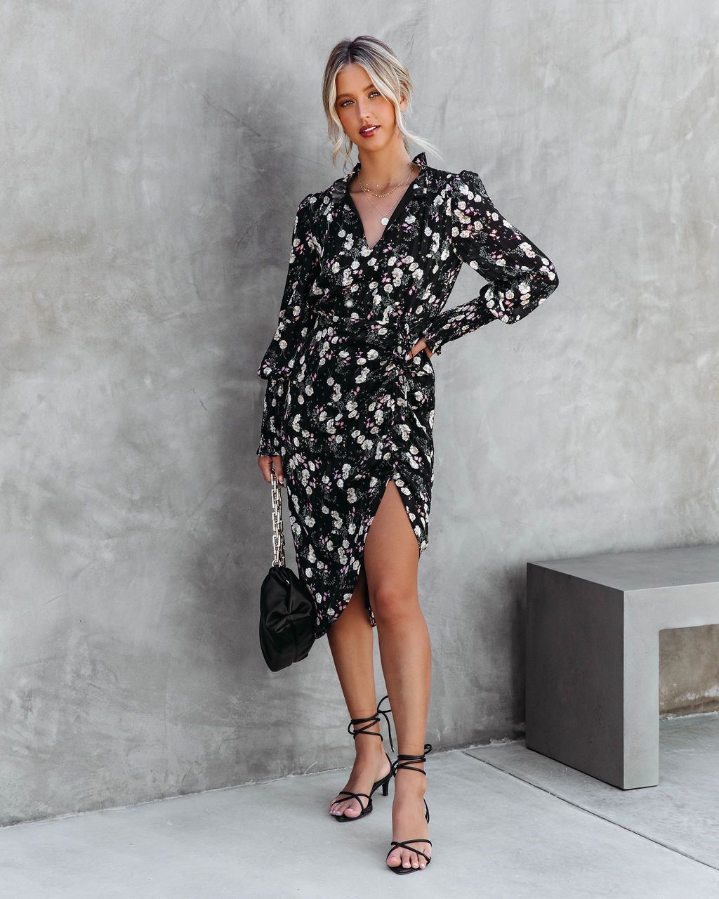 Olivia Jane Floral Chiffon Ruched Midi Dress sold by Vici product image thumbnail 3