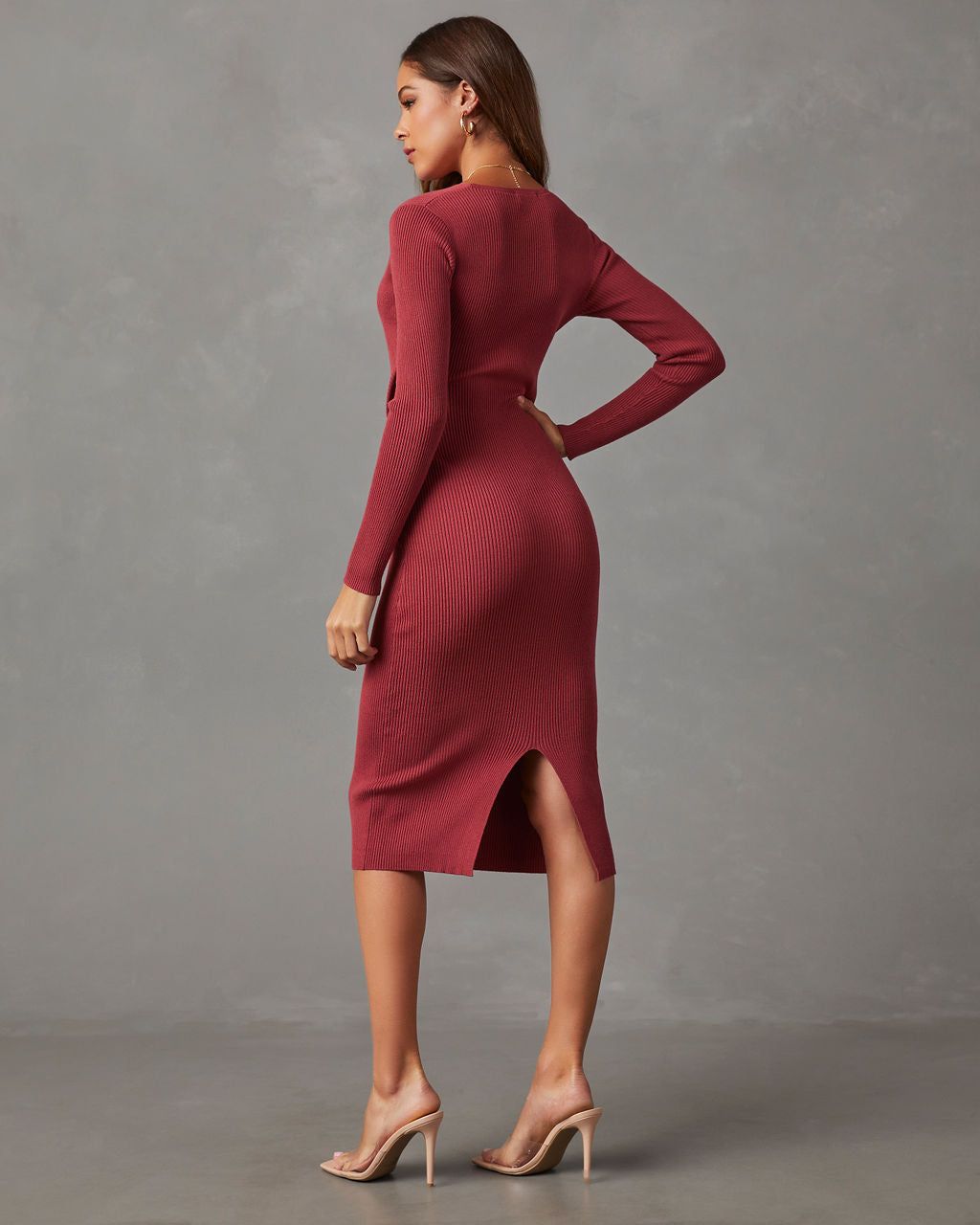 Margolis Long Sleeve Ruched Sweater Midi Dress - Terracotta sold by Vici product image thumbnail 4