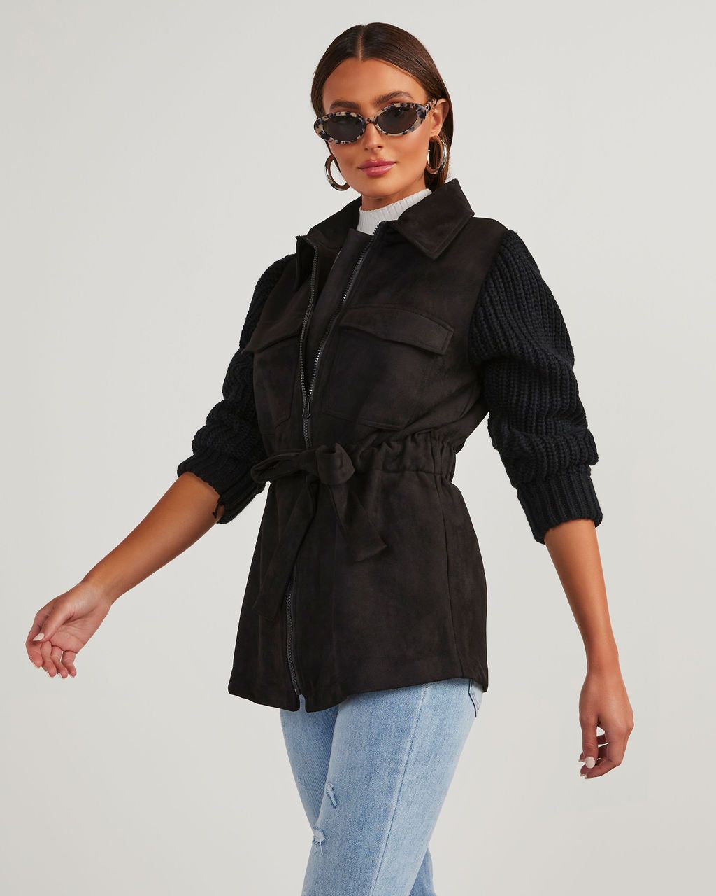 Burgess Suede Knit Sleeve Jacket - Black - SALE sold by Vici product image thumbnail 3