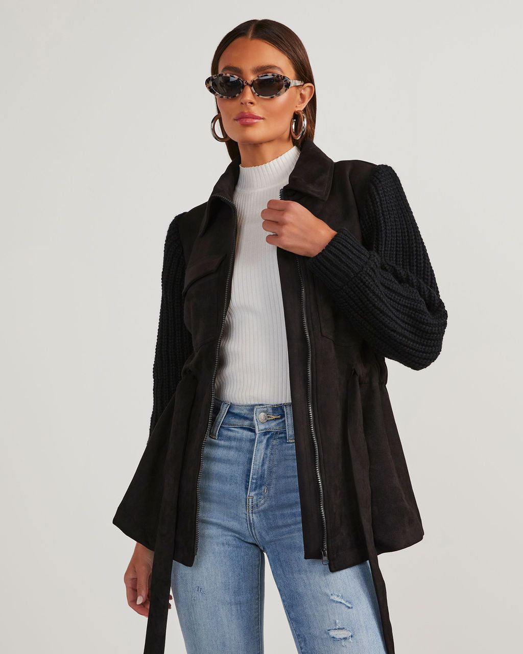 Burgess Suede Knit Sleeve Jacket - Black - SALE sold by Vici product image thumbnail 2