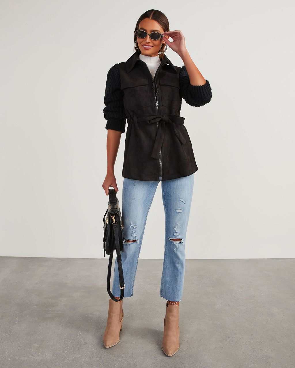 Burgess Suede Knit Sleeve Jacket - Black - SALE sold by Vici product image thumbnail 6