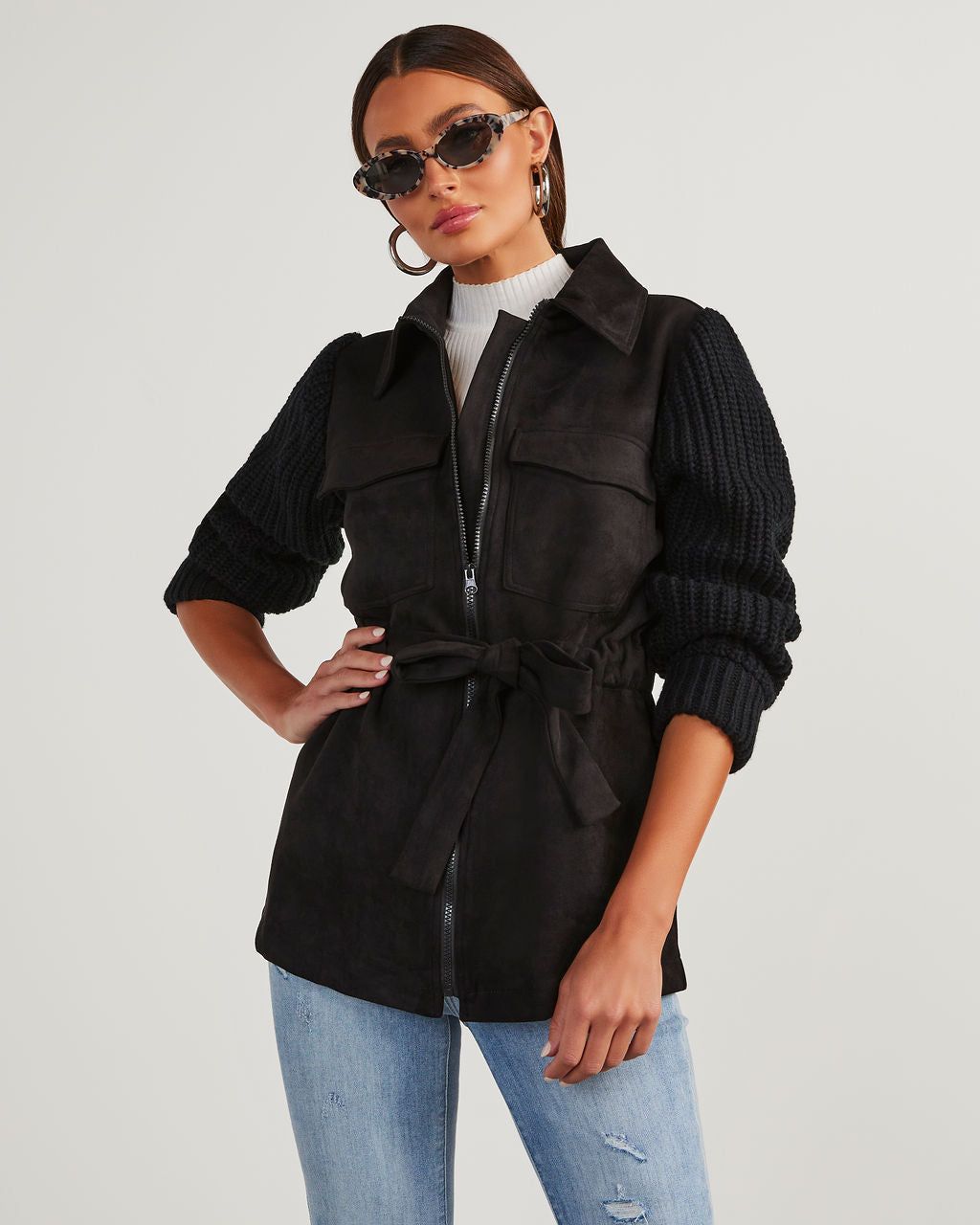 Burgess Suede Knit Sleeve Jacket - Black - SALE sold by Vici product image thumbnail 5