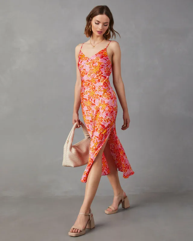 Allen Satin Floral Midi Dress sold by Vici