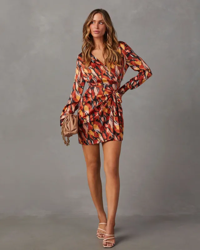 Galene Satin Printed Wrap Mini Dress sold by Vici