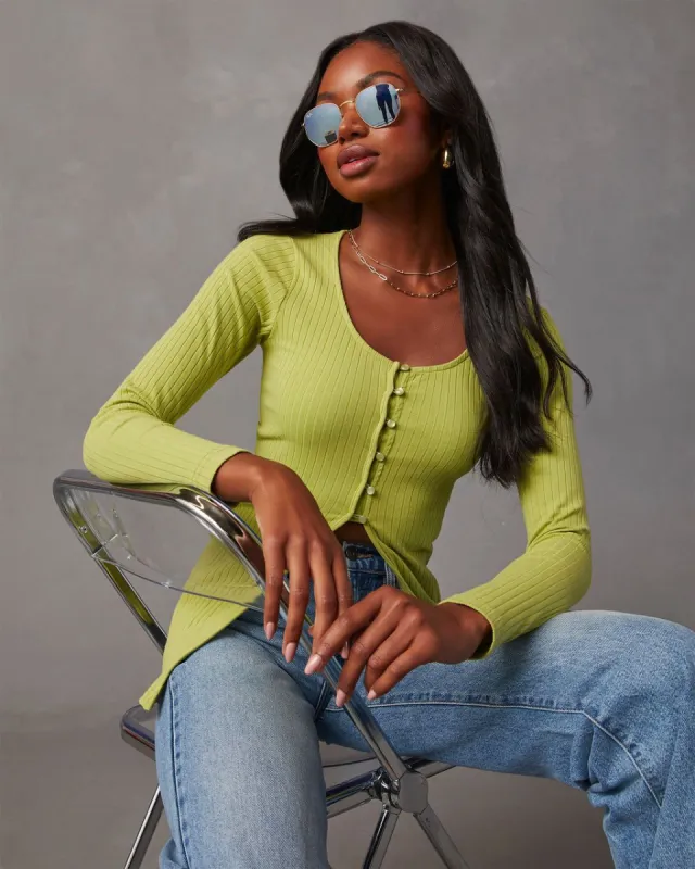 Tindra Ribbed Button Front Top - Lime sold by Vici
