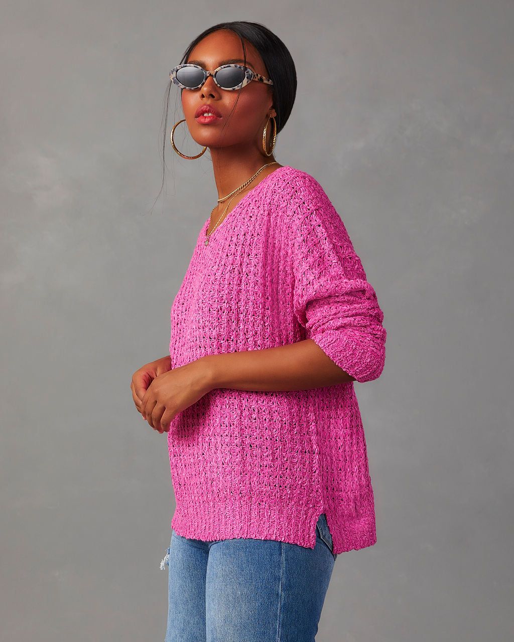 Christie Relaxed Pullover Sweater - Fuchsia - SALE sold by Vici product image thumbnail 3