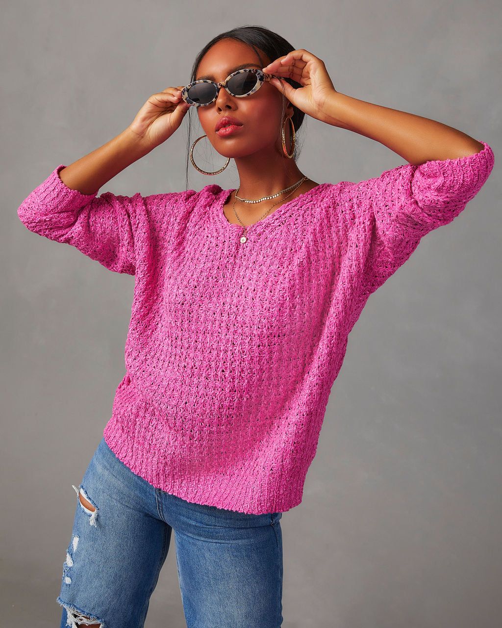 Christie Relaxed Pullover Sweater - Fuchsia - SALE sold by Vici product image thumbnail 2