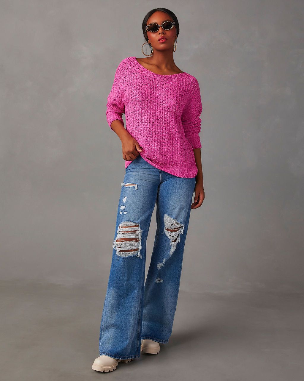Christie Relaxed Pullover Sweater - Fuchsia - SALE sold by Vici product image thumbnail 5