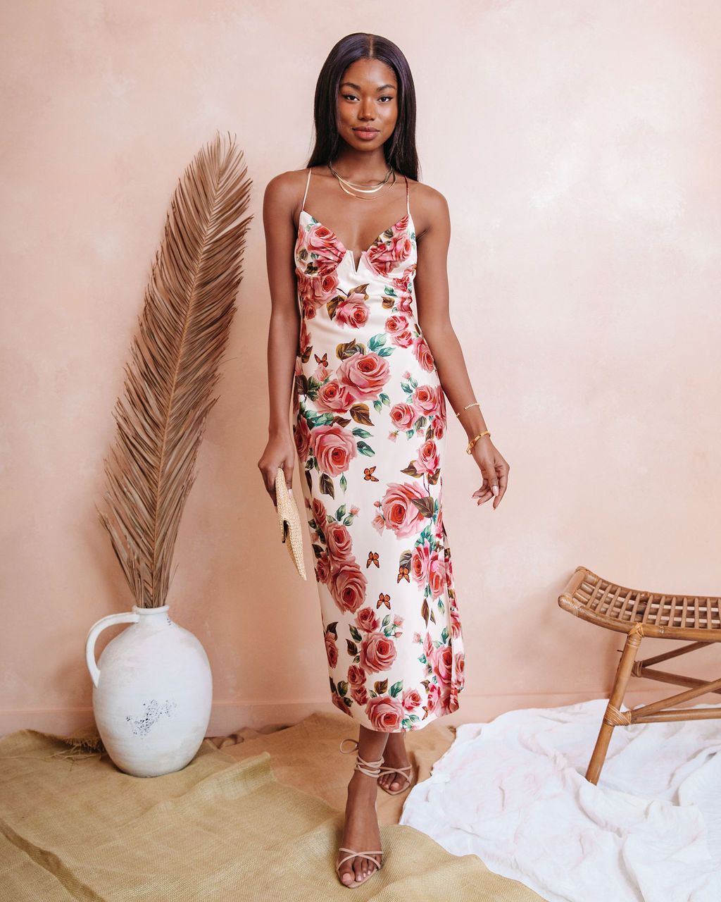 Feeling Butterflies Floral Satin Midi Dress sold by Vici product image thumbnail 3