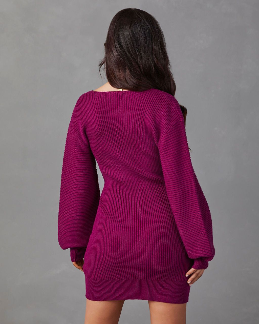 Fall Is Mine Ribbed Mini Sweater Dress - Berry sold by Vici product image thumbnail 4