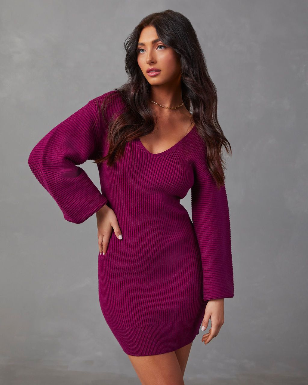 Fall Is Mine Ribbed Mini Sweater Dress - Berry sold by Vici product image thumbnail 5