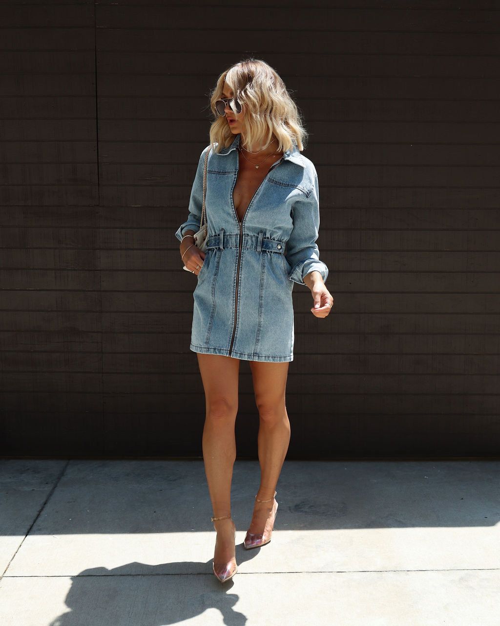 Jesse Denim Pocketed Mini Dress sold by Vici