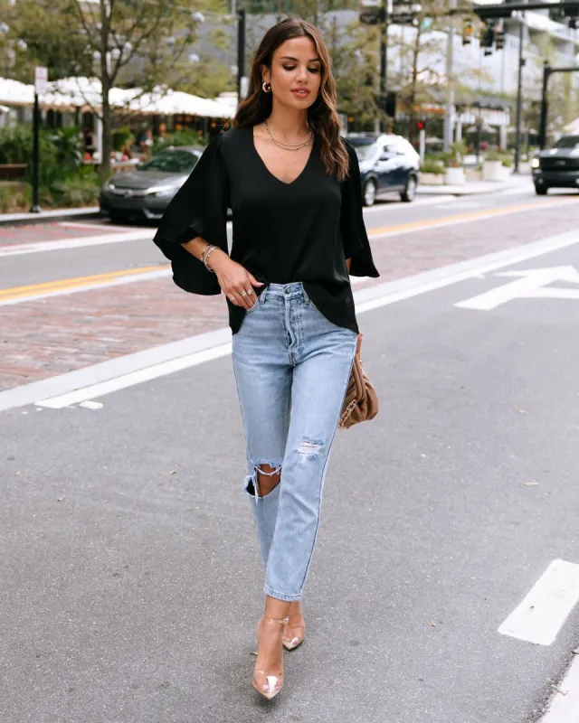Gretchen V-Neck Flutter Sleeve Top - Black - FINAL SALE sold by Vici