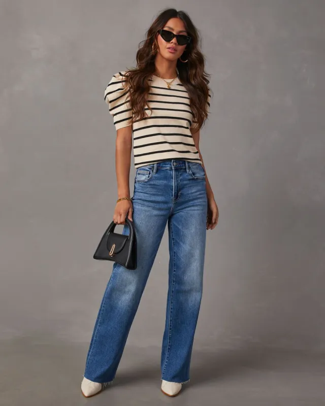 Fine Lines Striped Puff Sleeve Knit Top sold by Vici