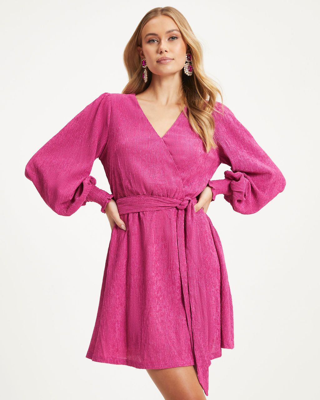 Wilma Balloon Sleeve Front Tie Mini Dress sold by Vici product image thumbnail 3