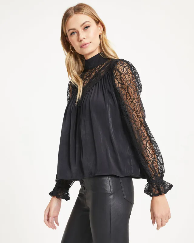 Down Memory Lane Lace Contrast Top sold by Vici