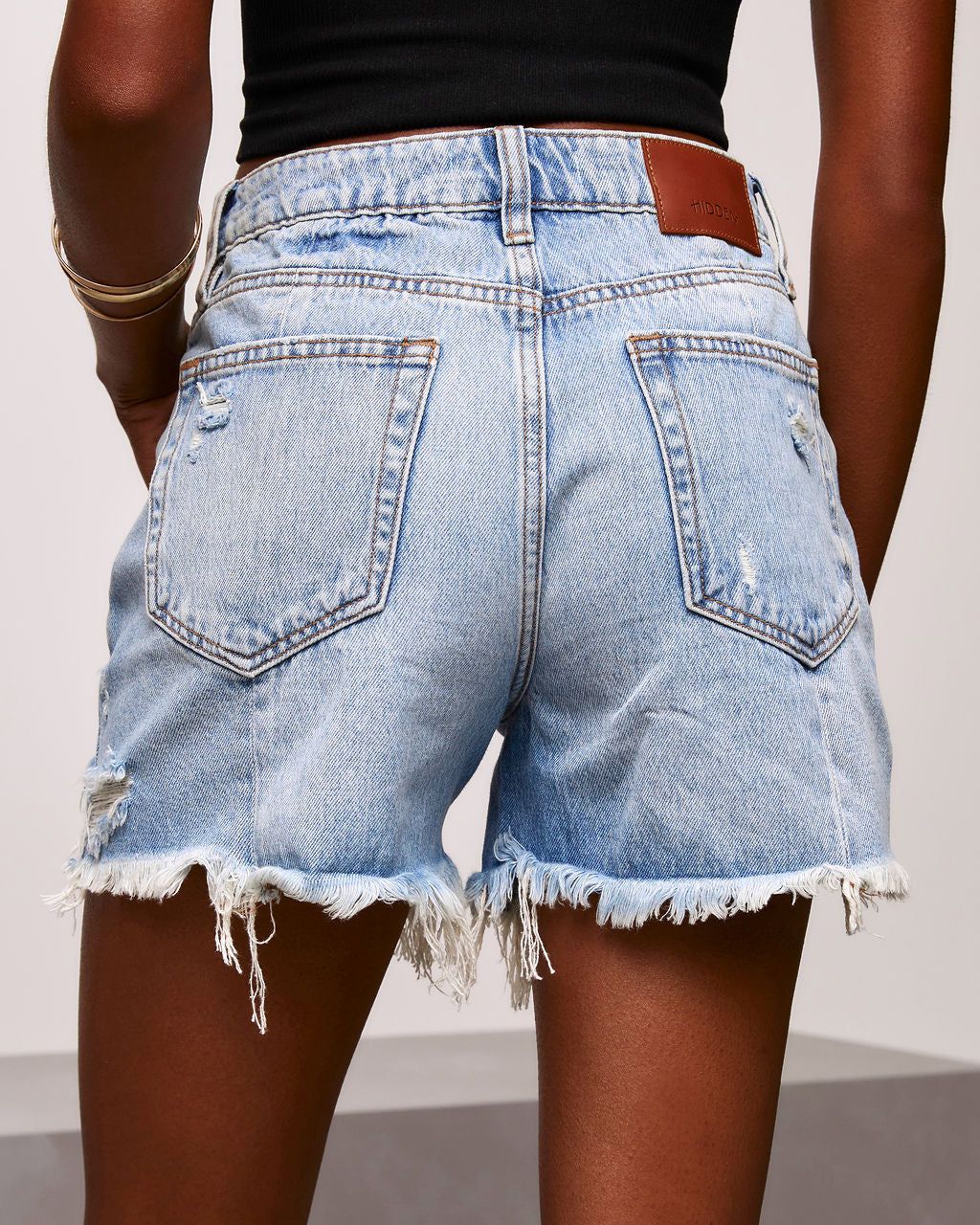 Santa Maria High Rise Distressed Hem Jean Shorts - FINAL SALE sold by Vici product image thumbnail 2