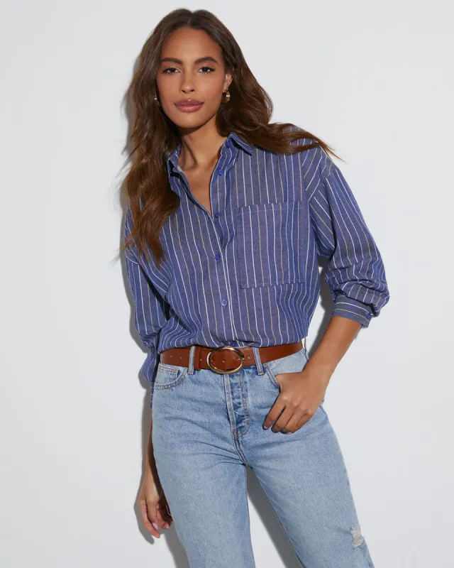 Wilson Striped Button Down Top sold by Vici
