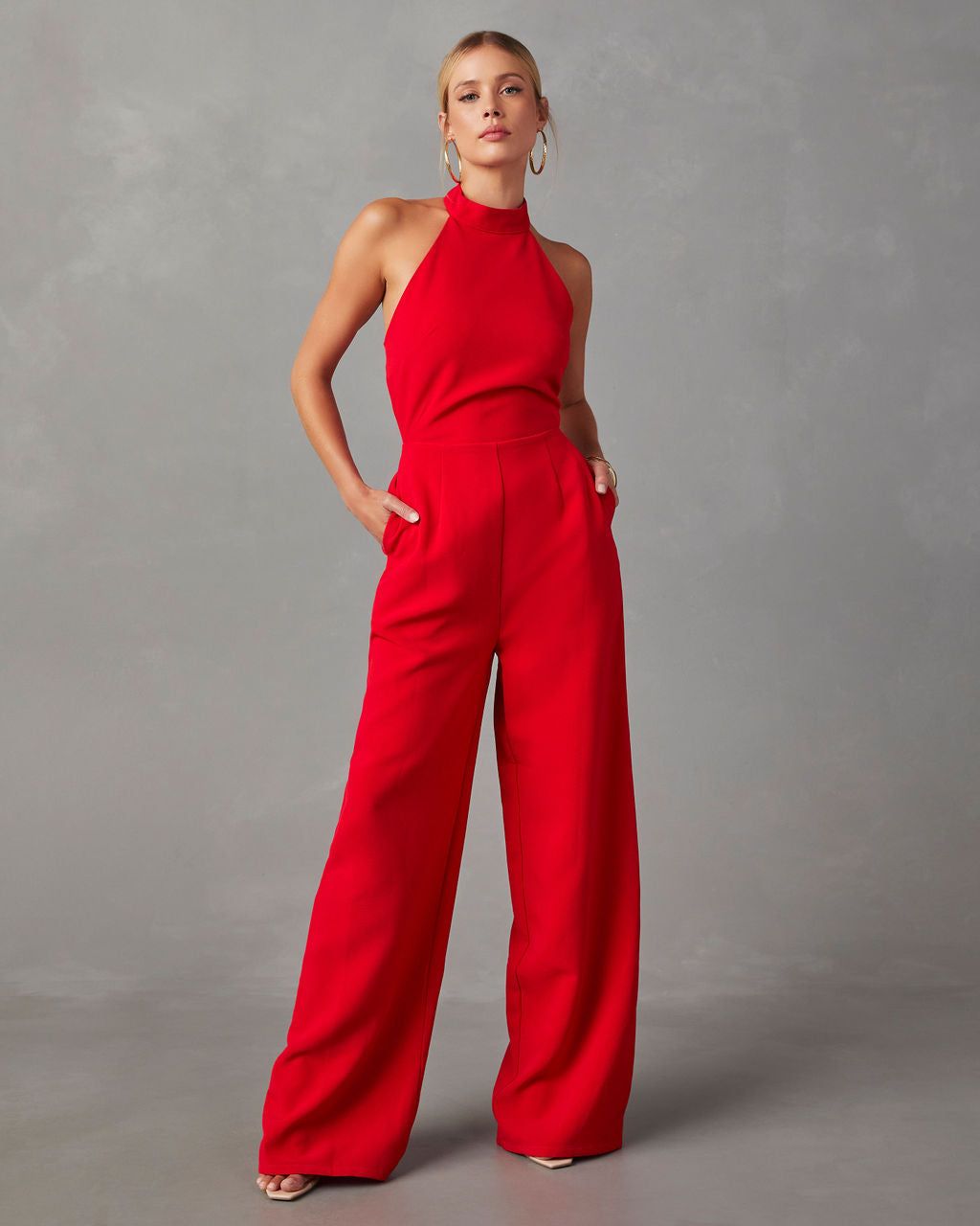 Torian Halter Neck Wide Leg Jumpsuit - Red sold by Vici