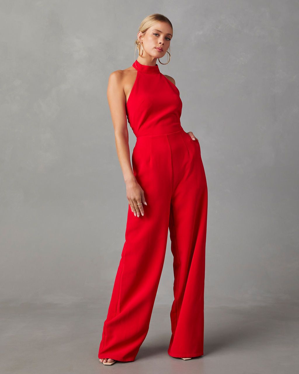 Torian Halter Neck Wide Leg Jumpsuit - Red sold by Vici product image thumbnail 6