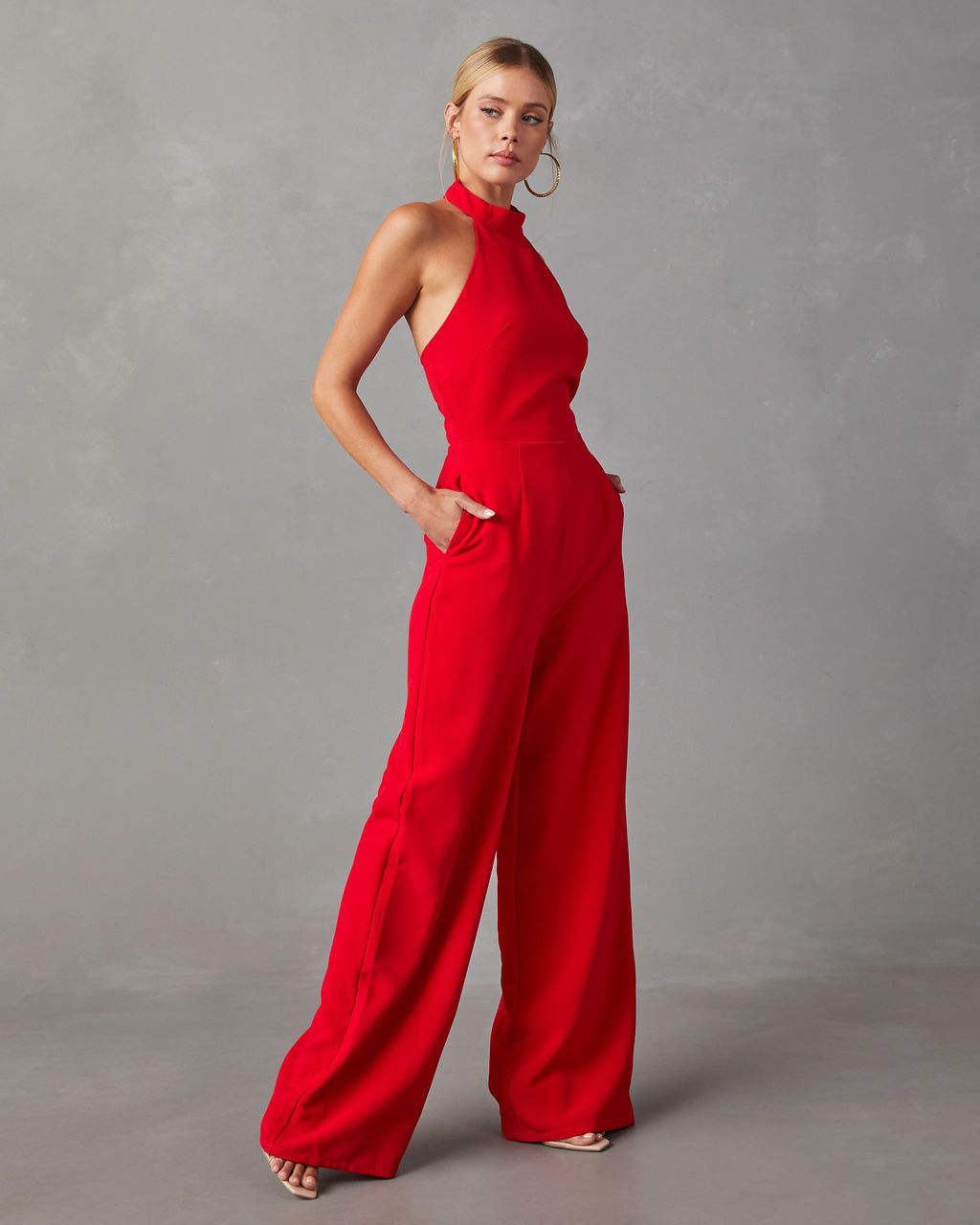 Torian Halter Neck Wide Leg Jumpsuit - Red sold by Vici product image thumbnail 3