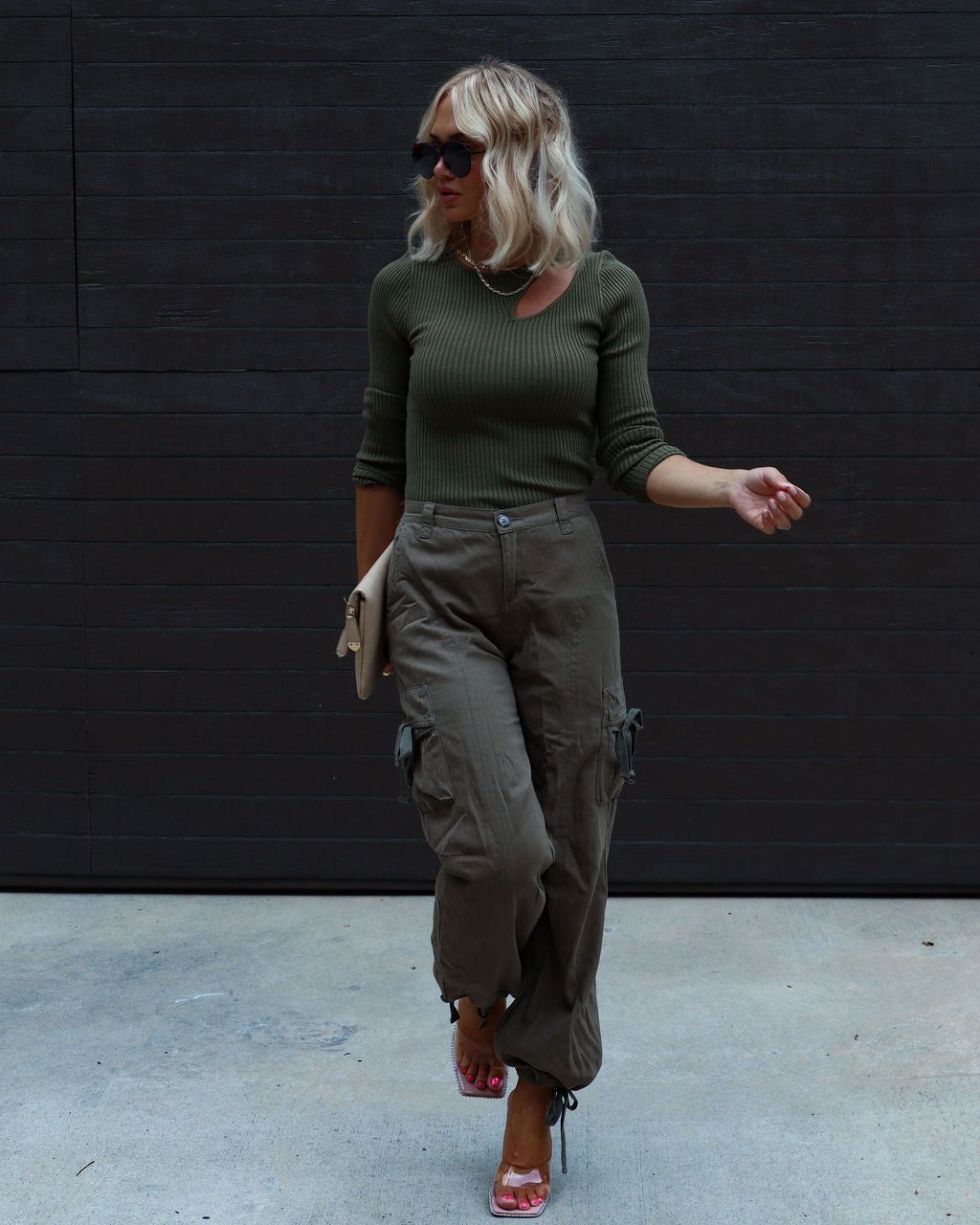 Montclair Cutout Ribbed Knit Sweater Top - Olive sold by Vici product image thumbnail 6