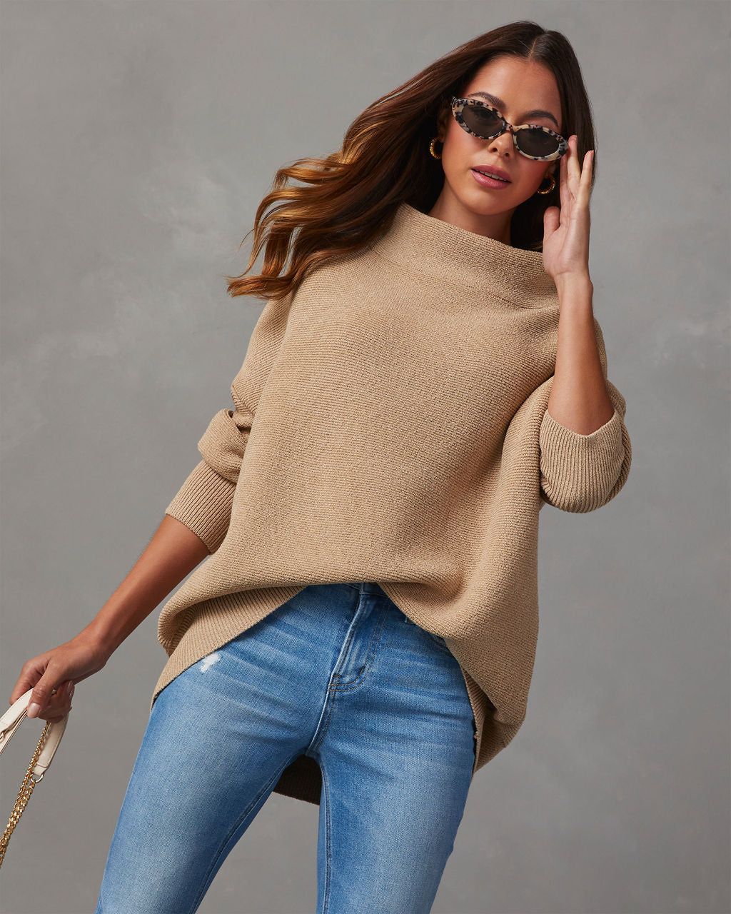 Under The Falling Leaves Knit Mock Neck Sweater - Taupe sold by Vici product image thumbnail 6