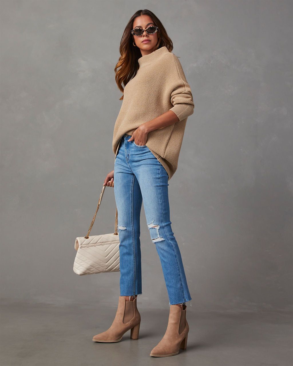 Under The Falling Leaves Knit Mock Neck Sweater - Taupe sold by Vici product image thumbnail 3