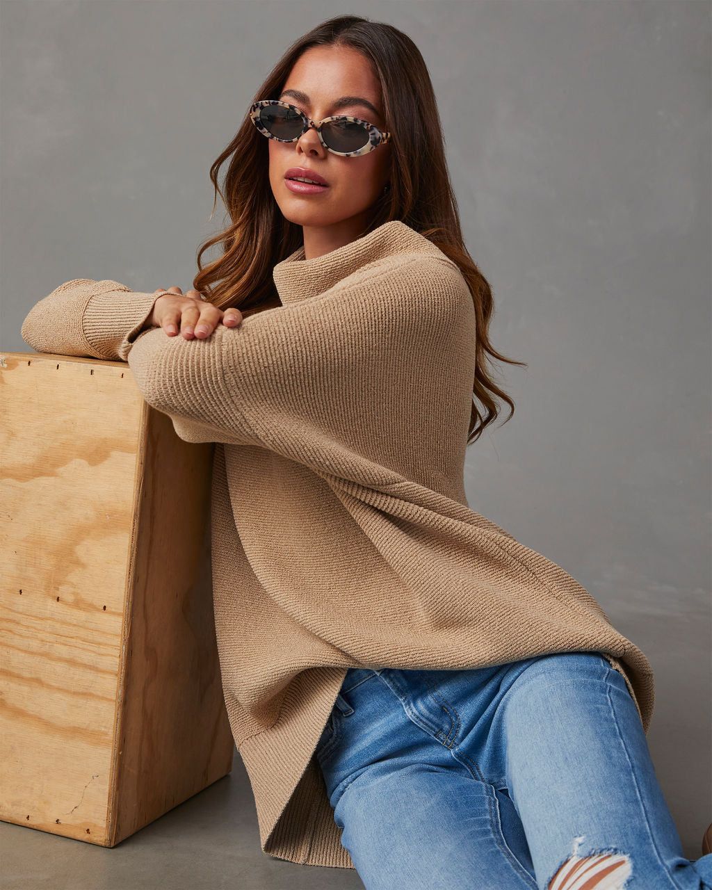 Under The Falling Leaves Knit Mock Neck Sweater - Taupe sold by Vici product image thumbnail 5