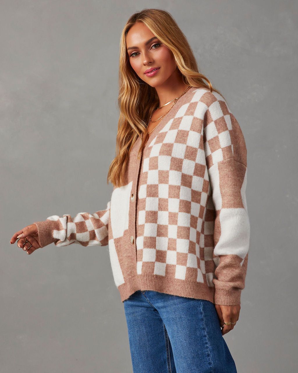 Oversized Checkered Cardigan sold by Vici product image thumbnail 3