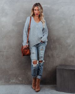 Repeat After Me Knit Sweater - Heather Grey - FINAL SALE sold by Vici
