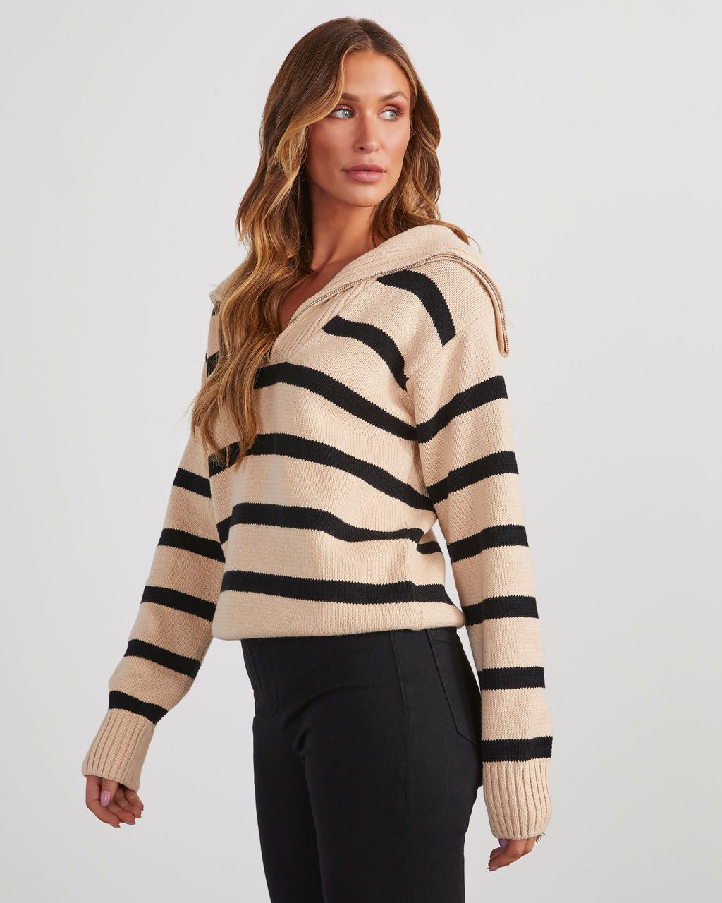 Oakley Cotton Striped Knit Pullover Sweater - Tan sold by Vici product image thumbnail 3