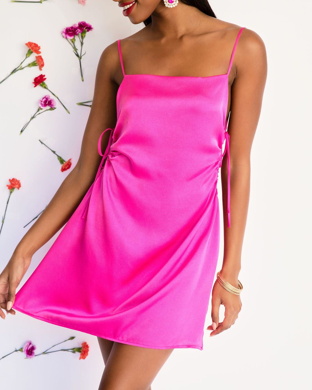 Tickled Side Cut Out Ruched Mini Dress - Pink - FINAL SALE sold by Vici product image thumbnail 2
